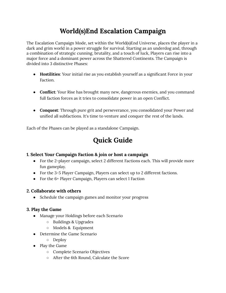 Campaign overview and quick guide from the actual World(s)End v1.0.0 beta rules.